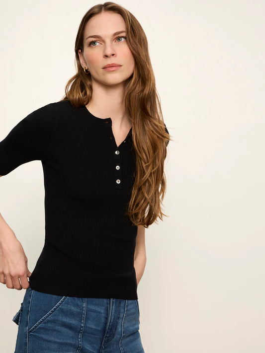 Ribbed Henley Tee Black - Sanctuary