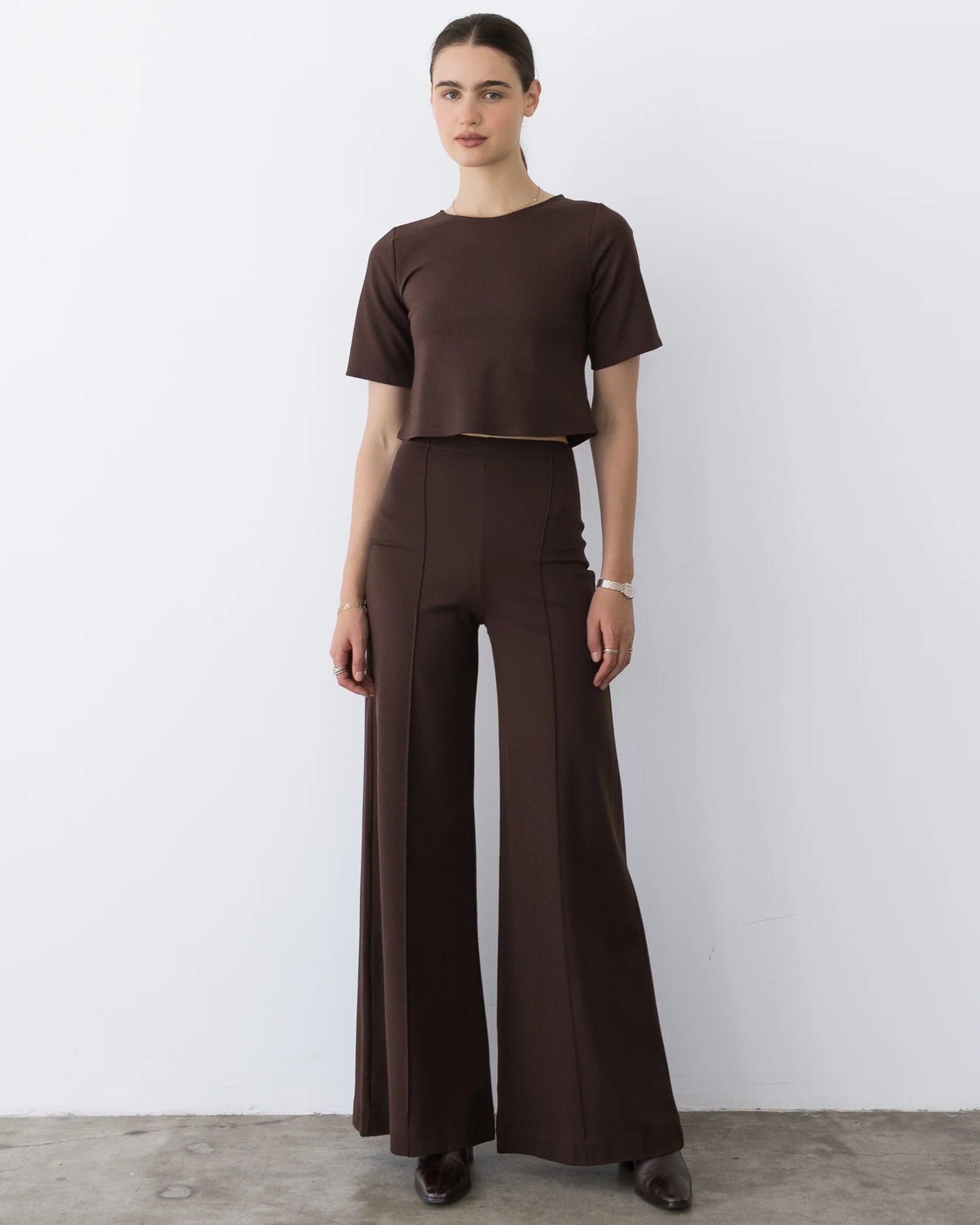 Ponte Knit Long Wide Leg Pant Chocolate - Ripley Rader