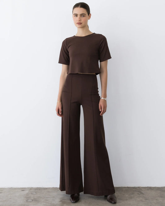 Ponte Knit Long Wide Leg Pant Chocolate - Ripley Rader