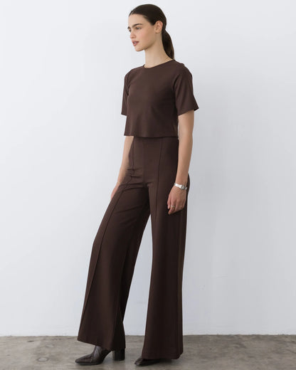 Ponte Knit Long Wide Leg Pant Chocolate - Ripley Rader