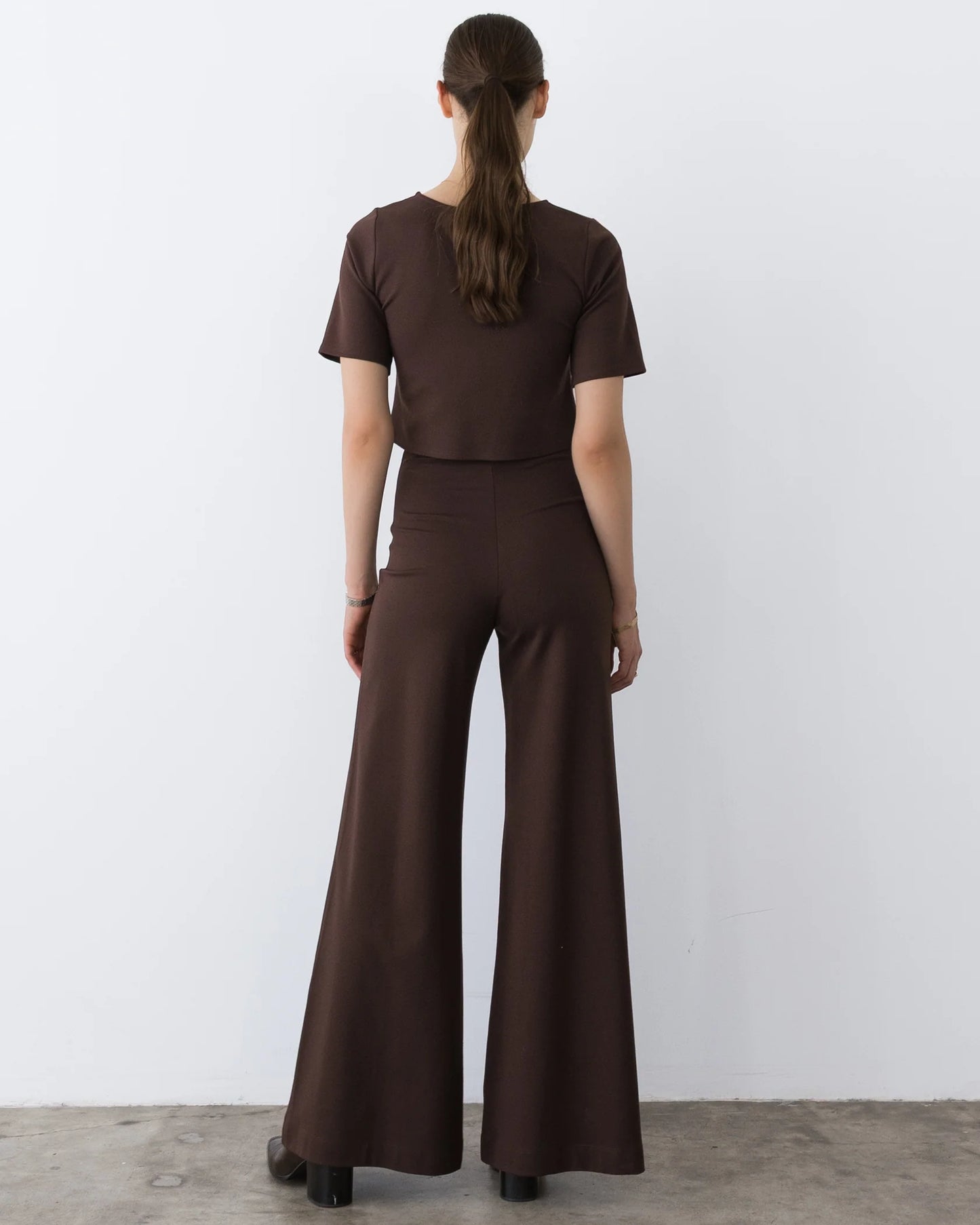 Ponte Knit Long Wide Leg Pant Chocolate - Ripley Rader