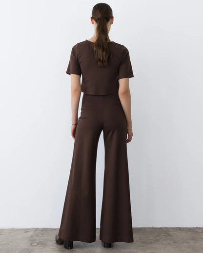 Ponte Knit Long Wide Leg Pant Chocolate - Ripley Rader