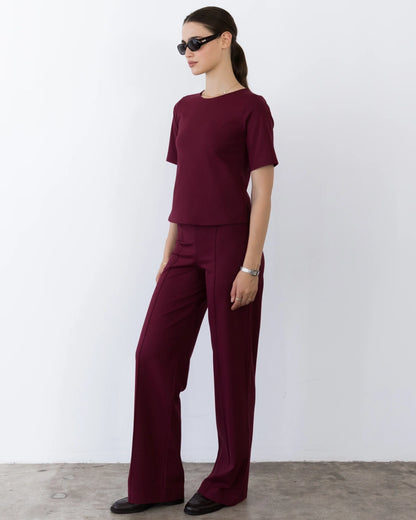 Ponte Knit Extended Short Sleeve Top Wine - Ripley Rader