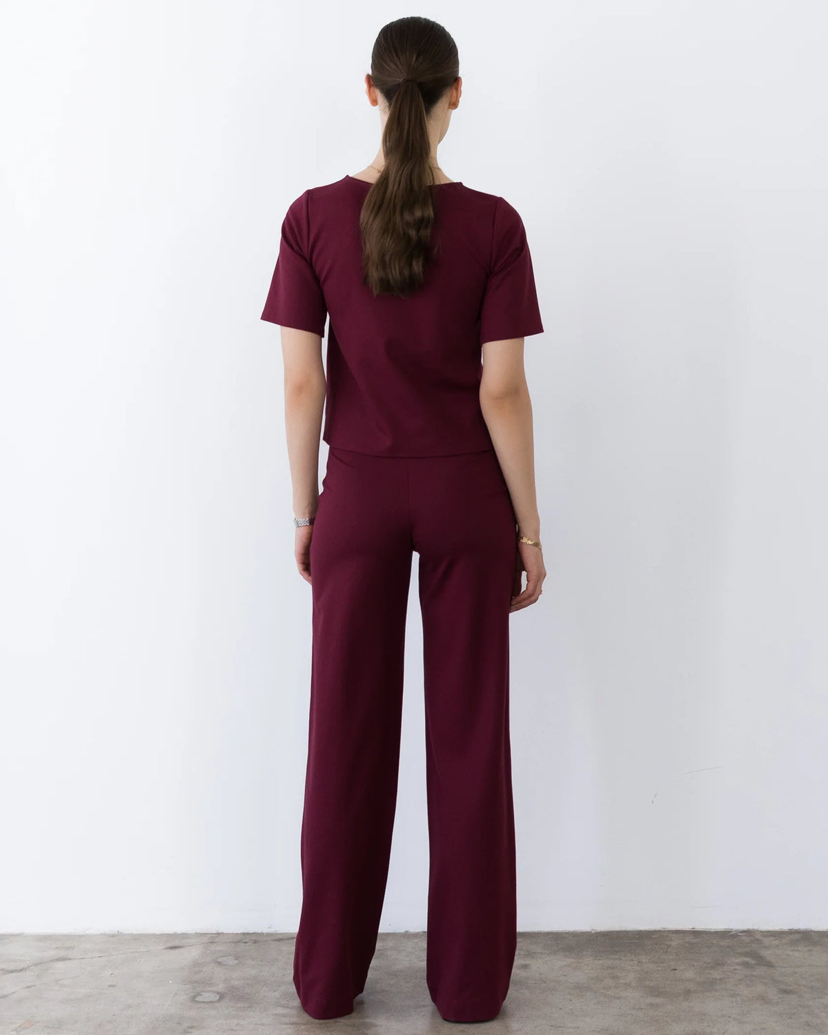 Ponte Knit Extended Short Sleeve Top Wine - Ripley Rader