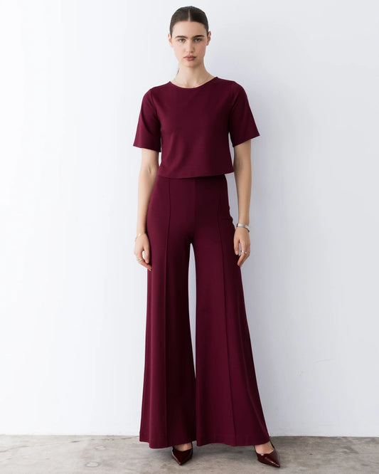 Ponte Knit Long Wide Leg Pant Wine - Ripley Rader
