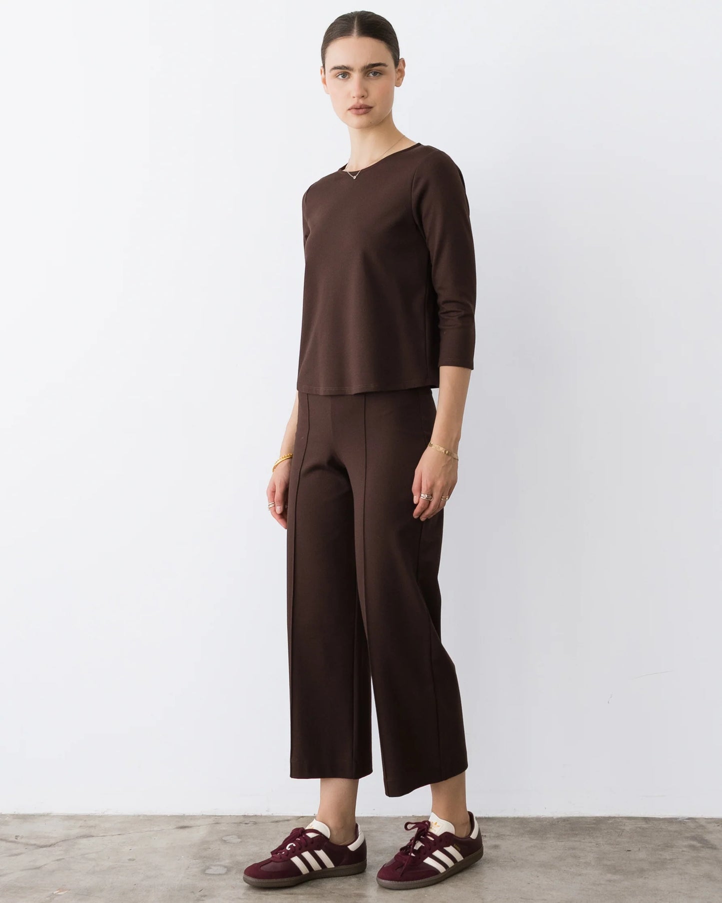 Ponte Knit 3/4 Sleeve Top Chocolate - Ripley Rader