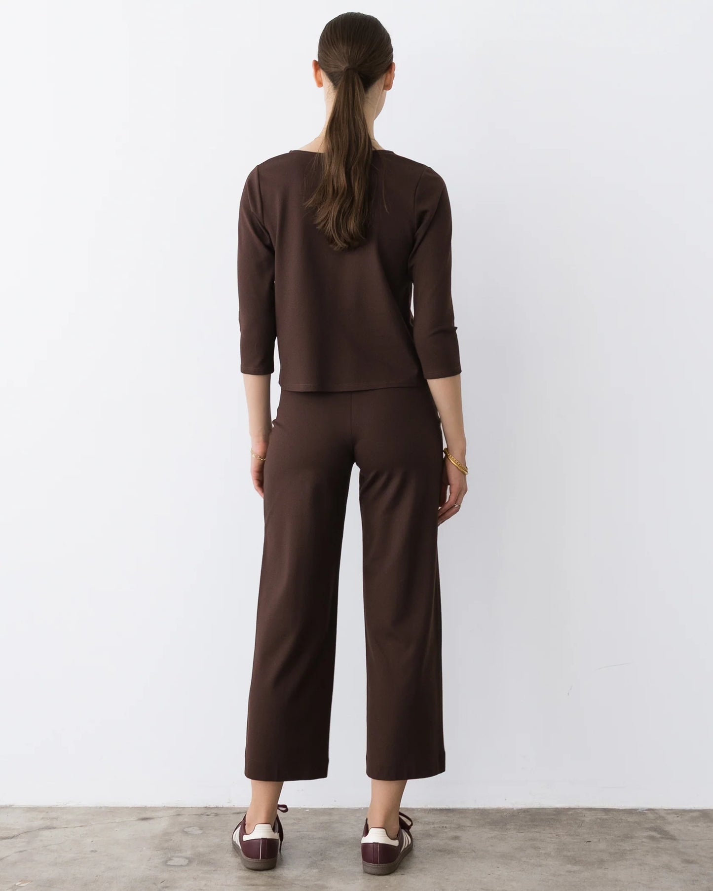 Ponte Knit 3/4 Sleeve Top Chocolate - Ripley Rader