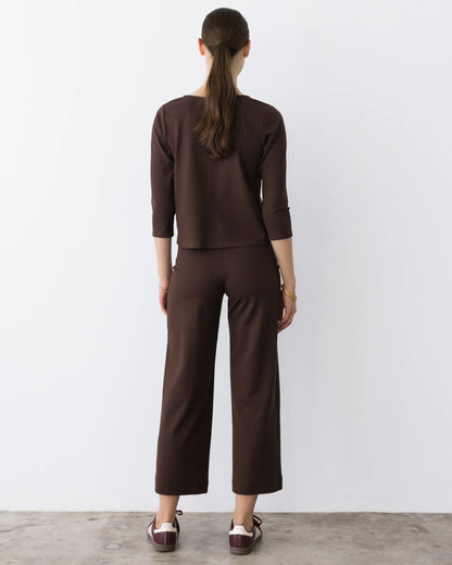 Ponte Knit 3/4 Sleeve Top Chocolate - Ripley Rader