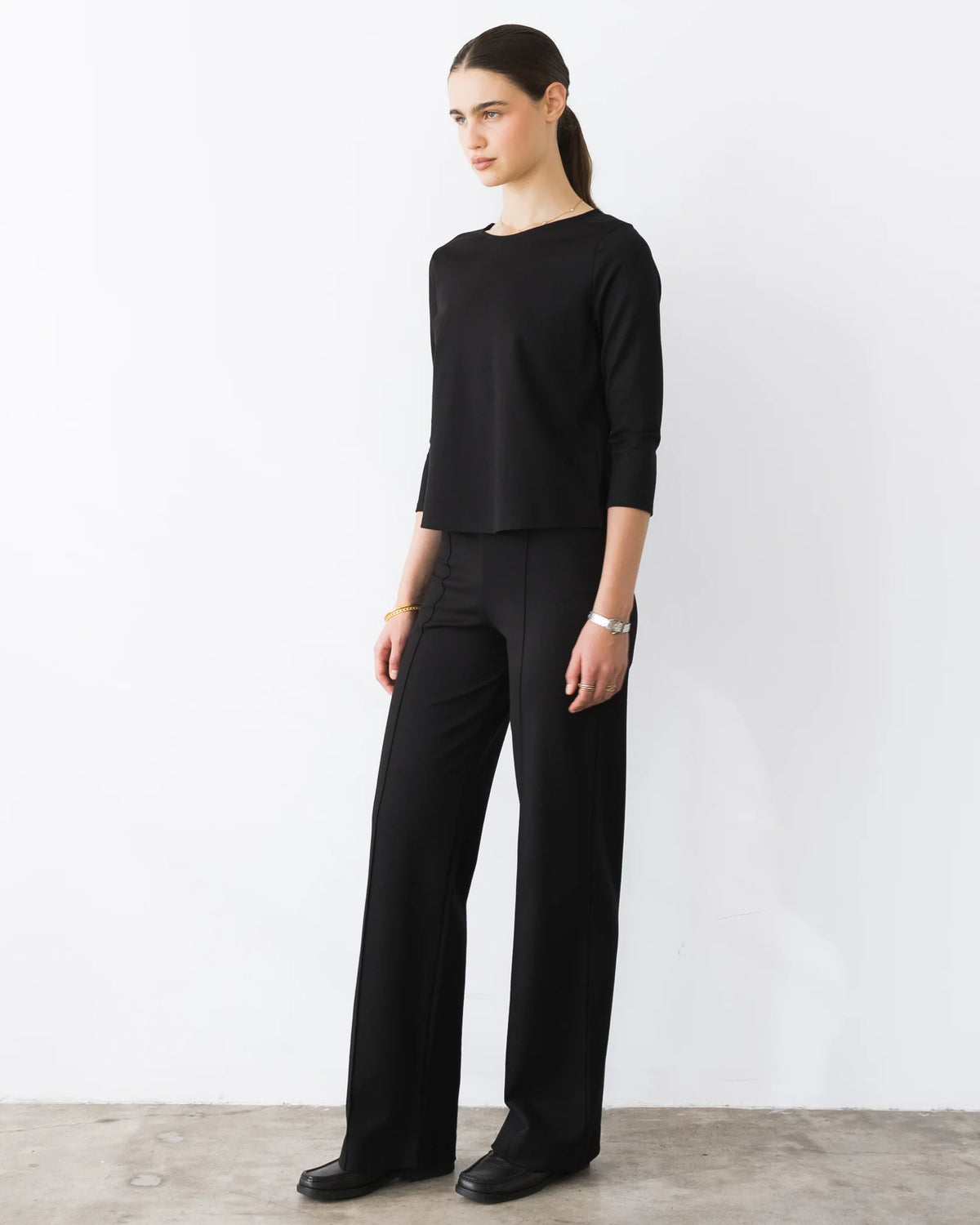 Ponte Knit 3/4 Sleeve Top Black - Ripley Rader