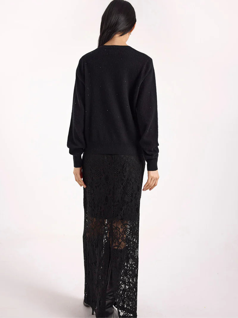 Gem Star Cashmere Crew Neck Jumper Black - Brodie Cashmere