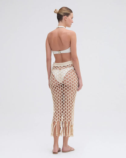 Beaded Beach Skirt Off White - PatBo