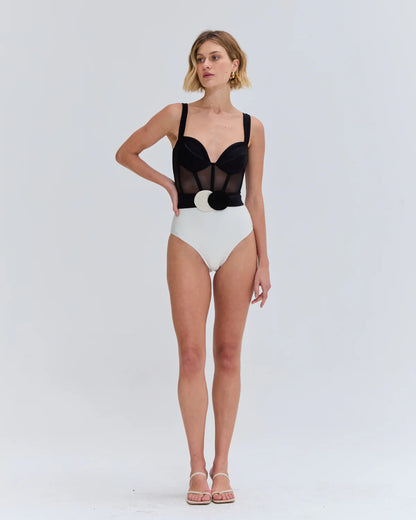 Jersey Sands Corset Bodysuit Black/White - Patbo