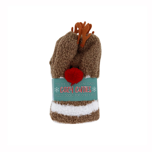 Fuzzy Holiday Socks Reindeer - Cozy Cuties
