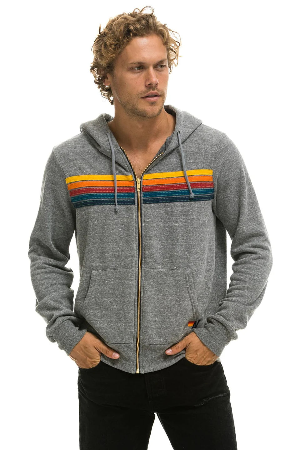 5 Stripe Hoodie Heather Grey - Aviator Nation