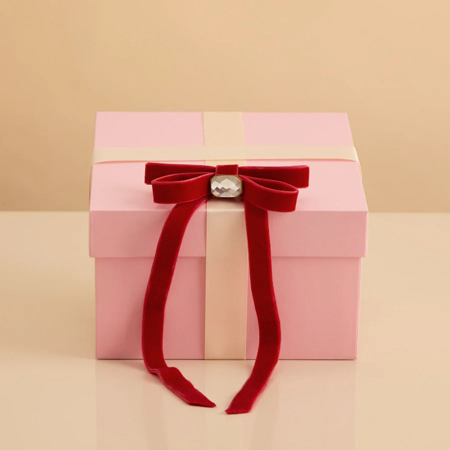 Velvet & Gemstone Bow Hair Clip Red - KITSCH