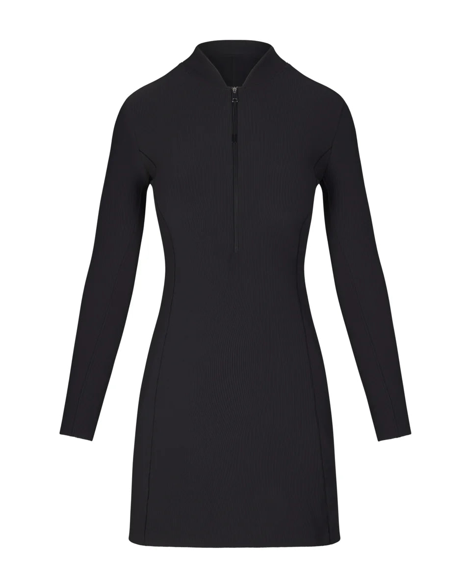 Contour Rib Long Sleeve Zip Front Dress Black - SPANX