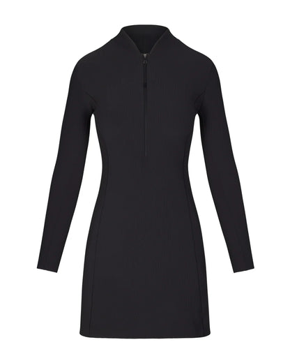 Contour Rib Long Sleeve Zip Front Dress Black - SPANX