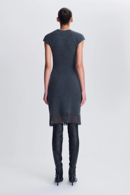 Margot Knit Fringe Mini Dress Dark Charcoal Melange - Simkhai