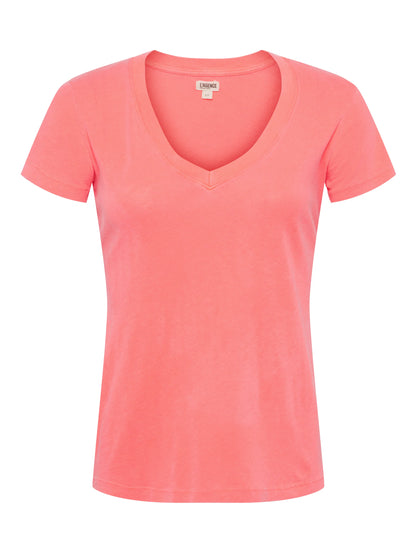 Becca Cotton V-Neck Tee Neon Coral - L'AGENCE