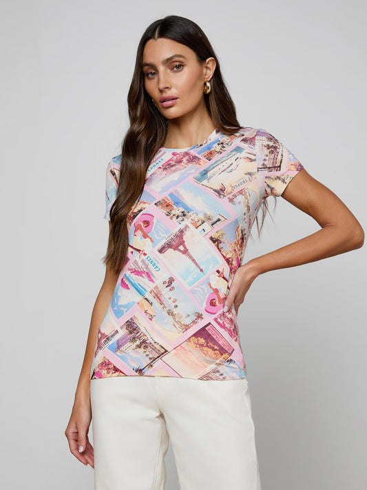 Ressi Fitted Tee Light Pink Multi Postcard Print - L'AGENCE