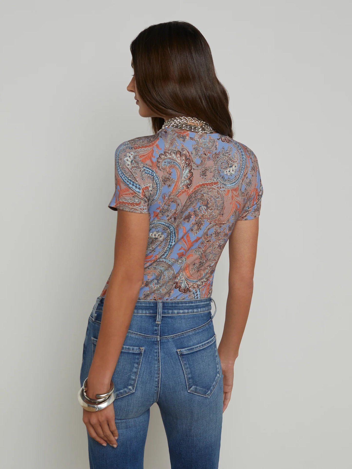 Ressi Fitted Tee Periwinkle Multi French Paisley - L'AGENCE