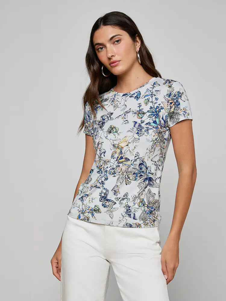 Ressi Fitted Tee Grey Multi Watercolor Butterfly - L'AGENCE