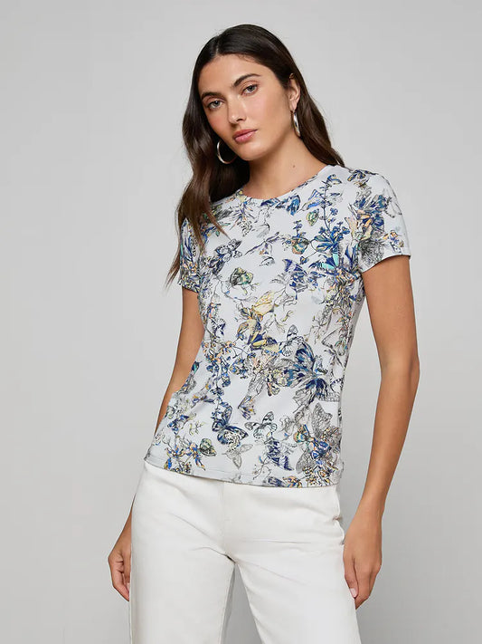 Ressi Fitted Tee Grey Multi Watercolor Butterfly - L'AGENCE