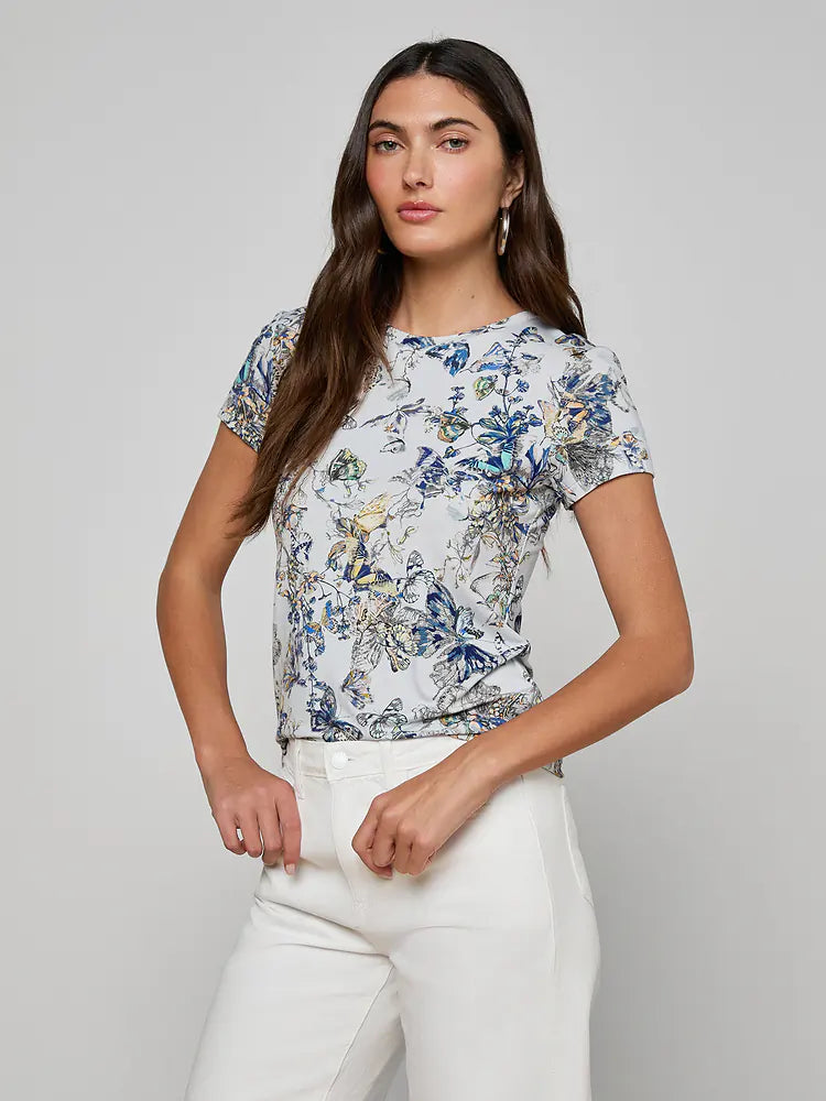 Ressi Fitted Tee Grey Multi Watercolor Butterfly - L'AGENCE