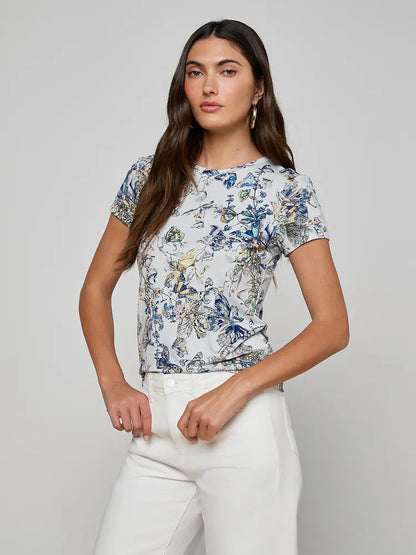 Ressi Fitted Tee Grey Multi Watercolor Butterfly - L'AGENCE