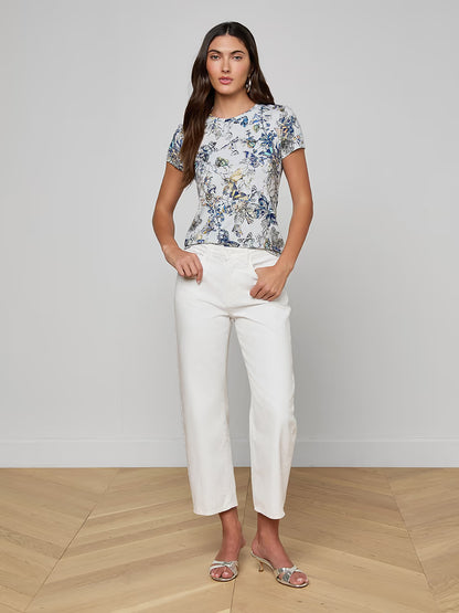 Ressi Fitted Tee Grey Multi Watercolor Butterfly - L'AGENCE