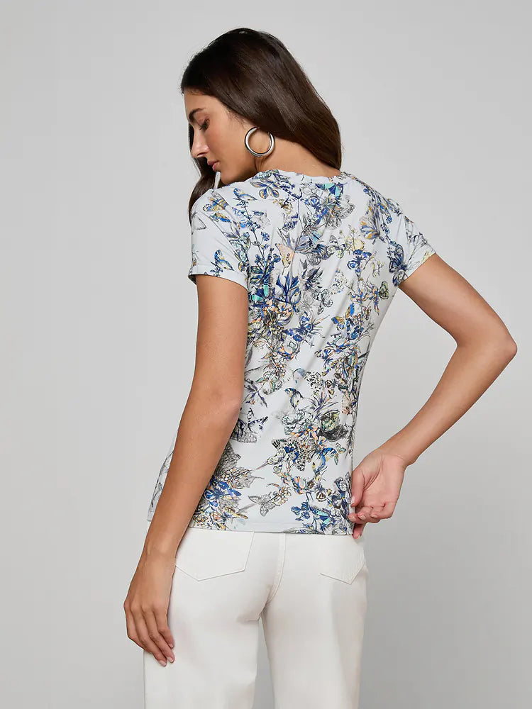 Ressi Fitted Tee Grey Multi Watercolor Butterfly - L'AGENCE