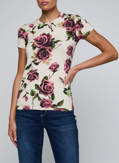 Ressi Fitted Tee Ecru/Mauve Romantic Rose - L'AGENCE
