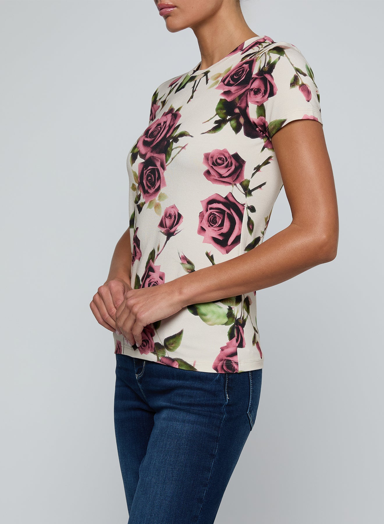 Ressi Fitted Tee Ecru/Mauve Romantic Rose - L'AGENCE