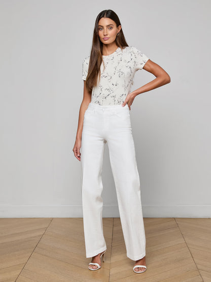 Ressi Fitted Tee Ivory/Grey Faded Chain - L'AGENCE