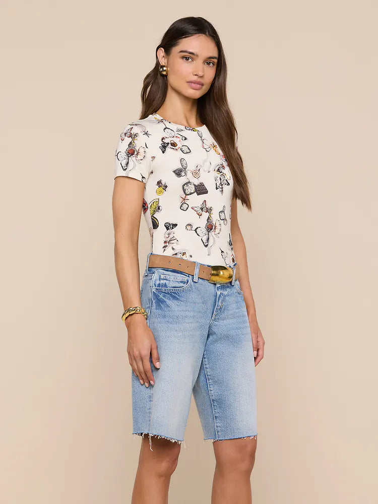 Ressi Fitted Tee Ecru Multi Lock Butterfly - L'AGENCE