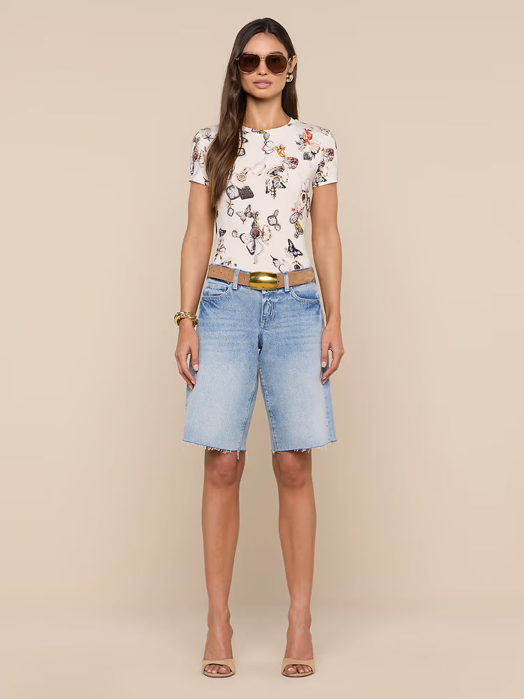 Ressi Fitted Tee Ecru Multi Lock Butterfly - L'AGENCE