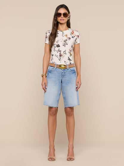 Ressi Fitted Tee Ecru Multi Lock Butterfly - L'AGENCE