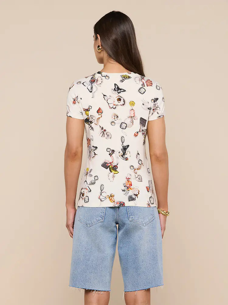 Ressi Fitted Tee Ecru Multi Lock Butterfly - L'AGENCE