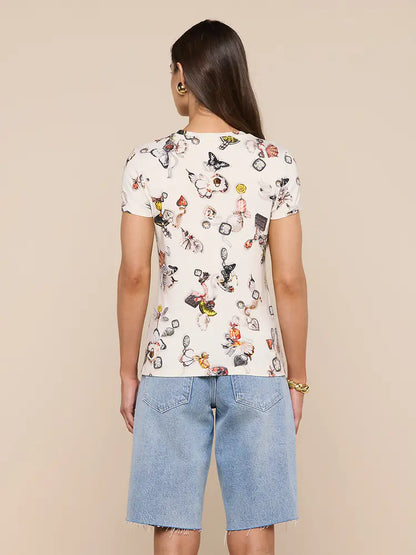 Ressi Fitted Tee Ecru Multi Lock Butterfly - L'AGENCE