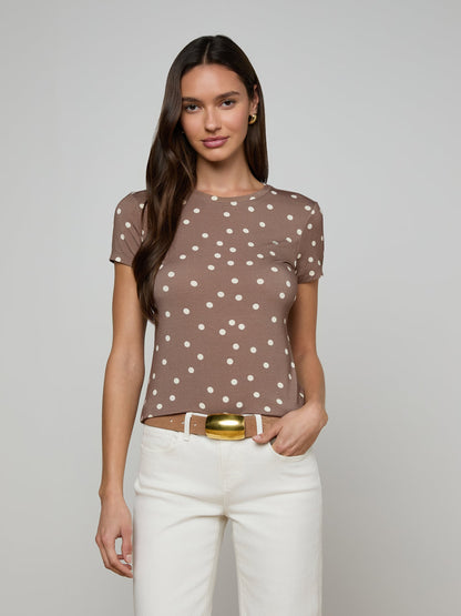 Ressi Fitted Tee Cardamom/Ecru Polka Dot - L'AGENCE