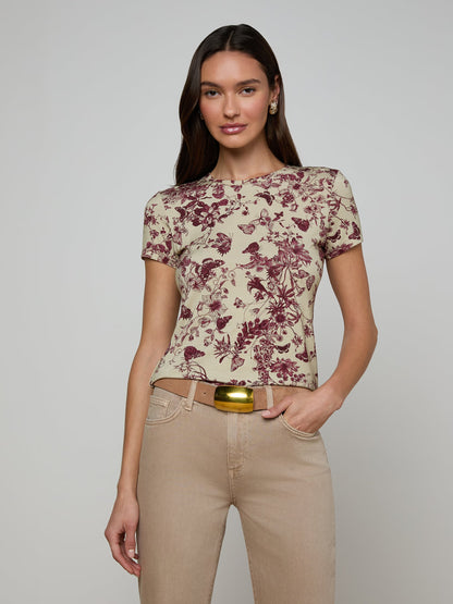 Ressi Fitted Tee Tan/Truffle Butterfly Toile - L'AGENCE