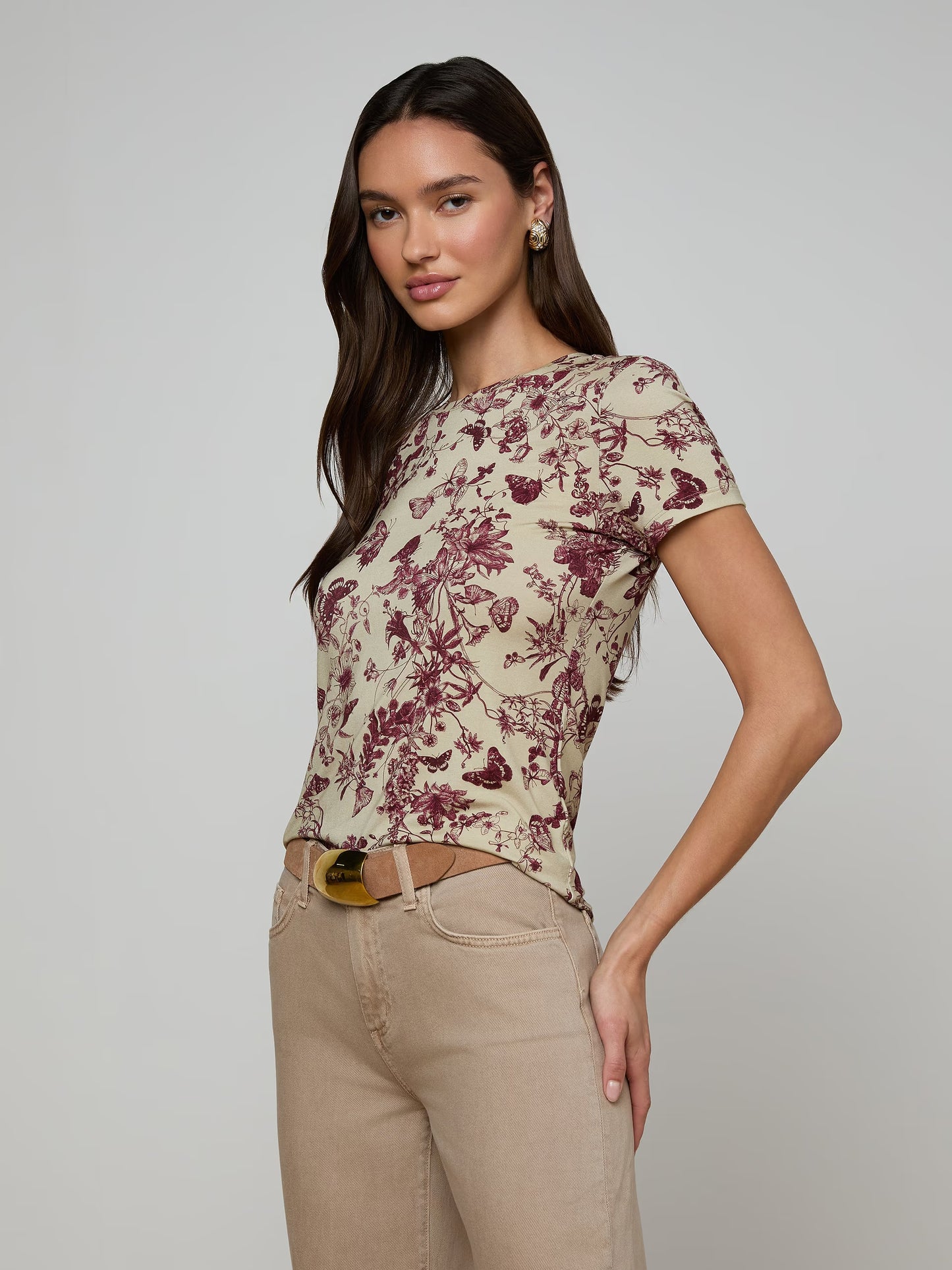 Ressi Fitted Tee Tan/Truffle Butterfly Toile - L'AGENCE