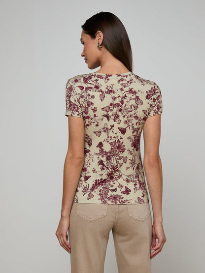Ressi Fitted Tee Tan/Truffle Butterfly Toile - L'AGENCE