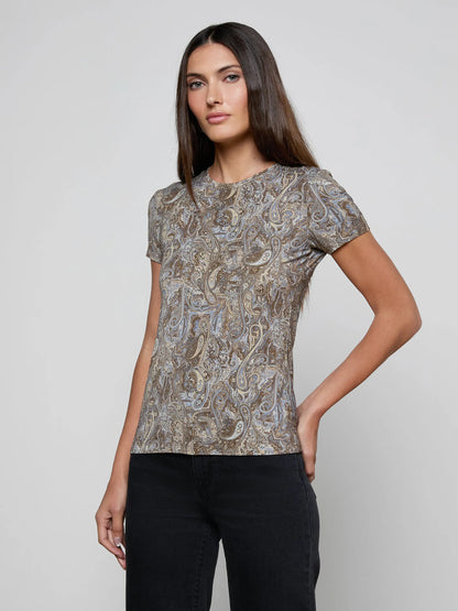 Ressi Fitted Tee Neutral/Blue Ditsy Paisley - L'AGENCE