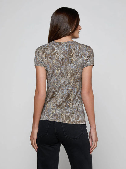 Ressi Fitted Tee Neutral/Blue Ditsy Paisley - L'AGENCE