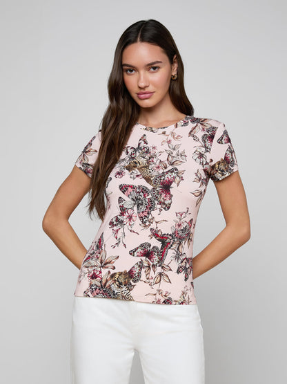 Ressi Fitted Tee Nectar Pink Multi Butterfly Jungle - L'AGENCE
