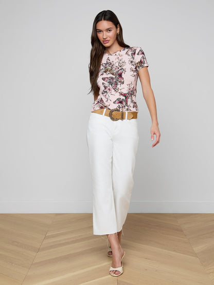 Ressi Fitted Tee Nectar Pink Multi Butterfly Jungle - L'AGENCE
