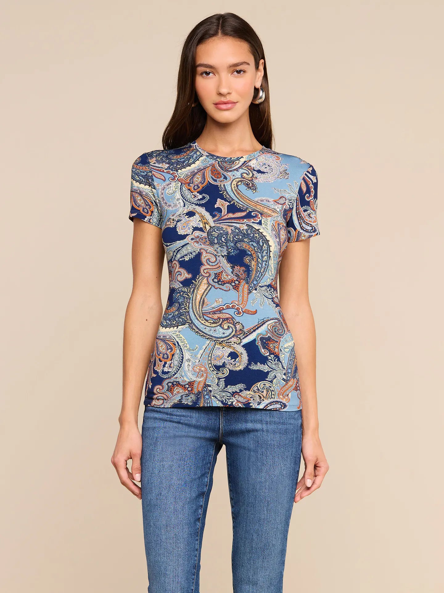 Ressi Fitted Tee Midnight Multi Besarabian Paisley - L'AGENCE