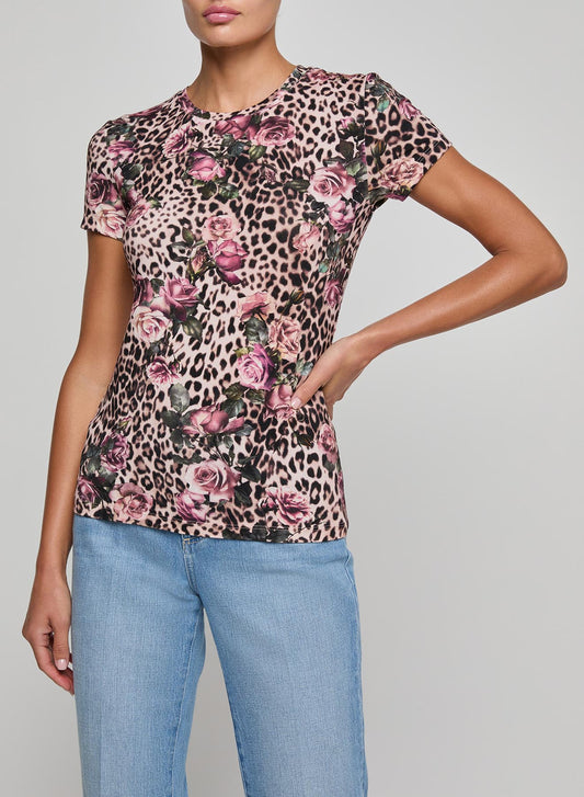 Ressi Fitted Tee Multi Rose Cheetah - L'AGENCE