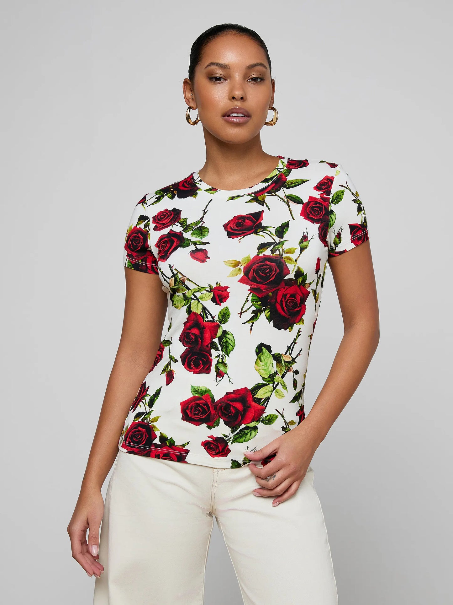 Ressi Fitted Tee White/Red Romantic Rose - L'AGENCE
